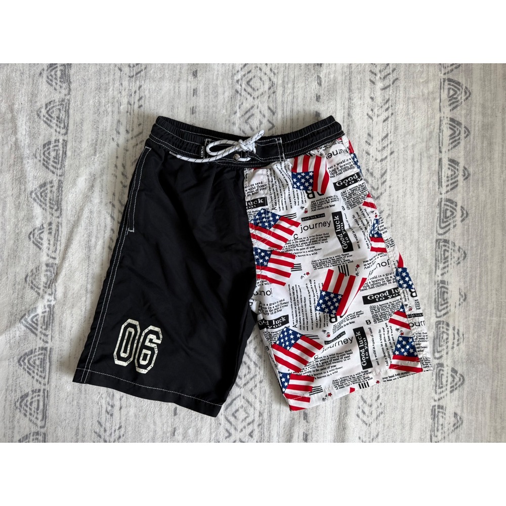 Boys XXL Patriotic American Flag Swim Trunks Board Shorts Red White Blue